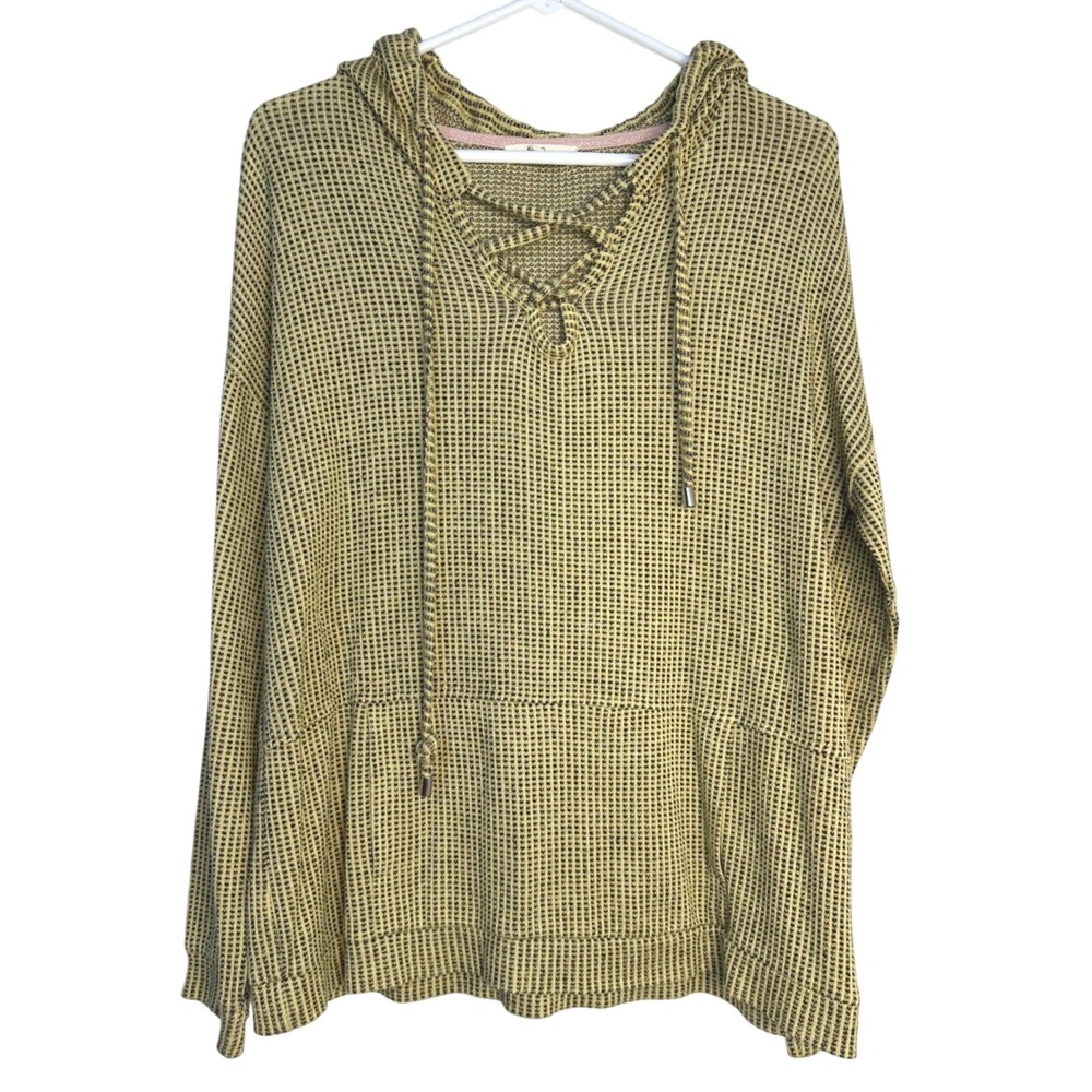 Peyton Primrose Hoodie Womens Lrg  Mustard Yellow Excellent Lace Up Thermal Boho